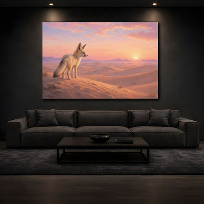 Mockup 3. Animals Fennec Fox Orange Pink Desert shown as stretched canvas wall art
