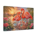 Side Mockup 4. Animals Flamingo Family Pink Flamingos shown as stretched canvas wall art