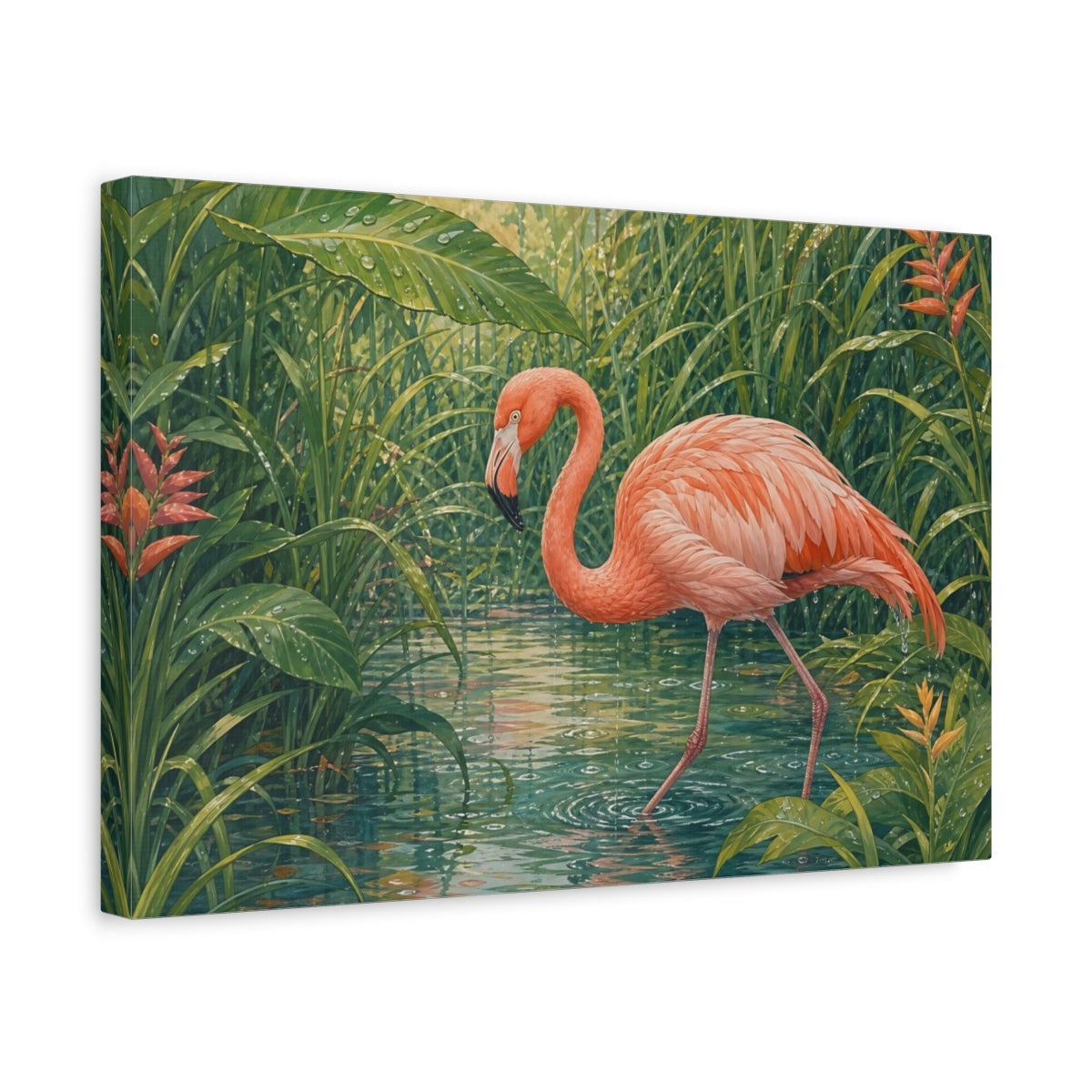 Side Mockup 4. Animals Flamingo Pink Flamingo shown as stretched canvas wall art