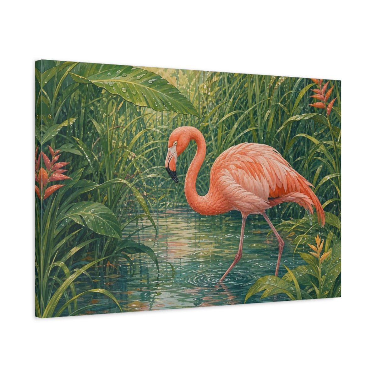 Side Mockup 2. Animals Flamingo Pink Flamingo shown as stretched canvas wall art