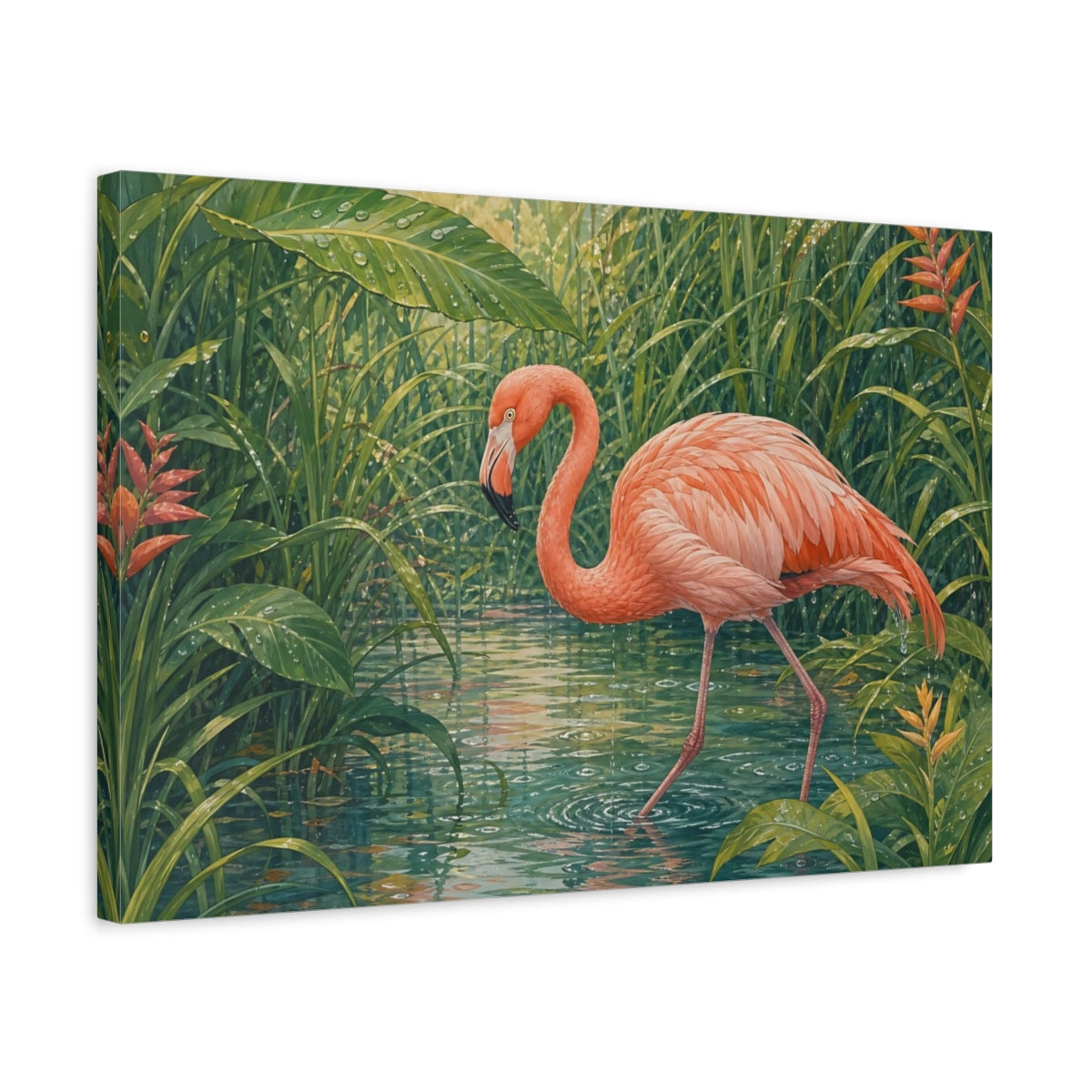 Side Mockup 3. Animals Flamingo Pink Flamingo shown as stretched canvas wall art