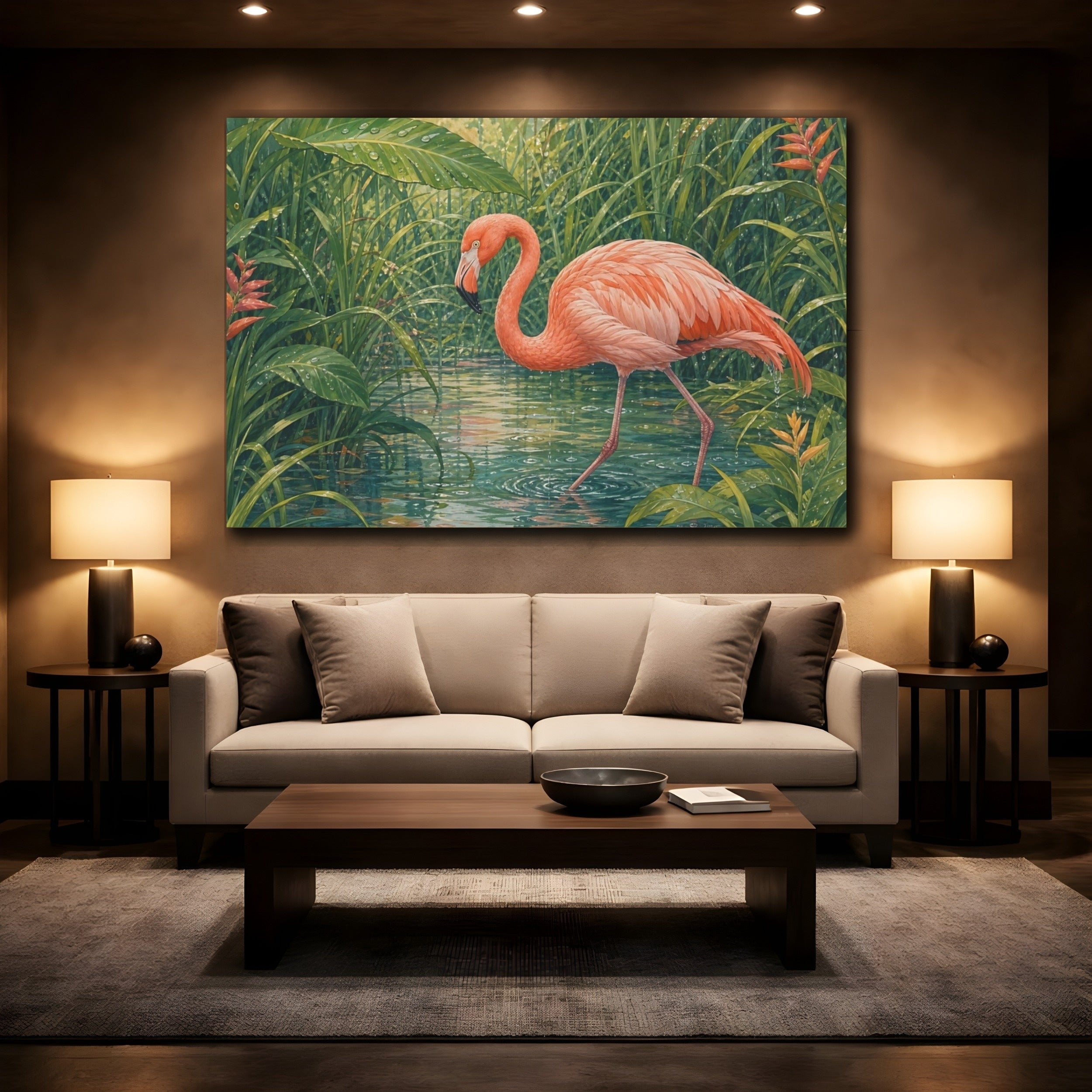 Mockup 2. Animals Flamingo Pink Flamingo shown as stretched canvas wall art