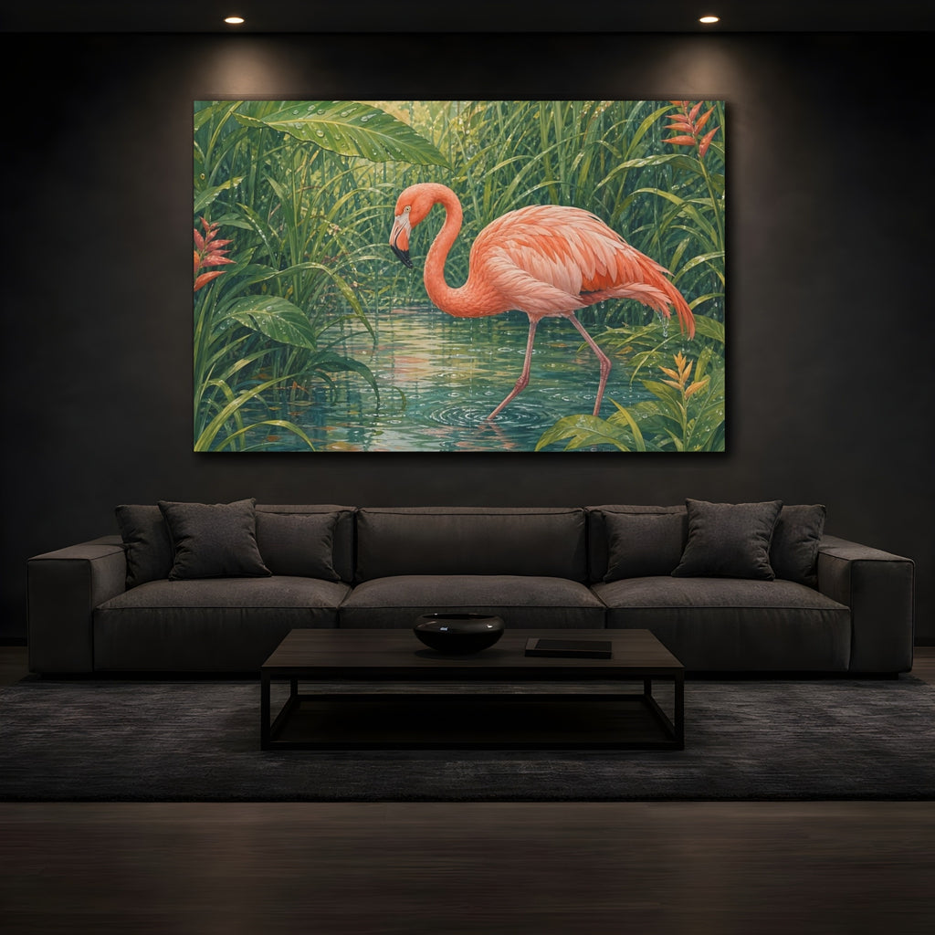 Mockup 3. Animals Flamingo Pink Flamingo shown as stretched canvas wall art