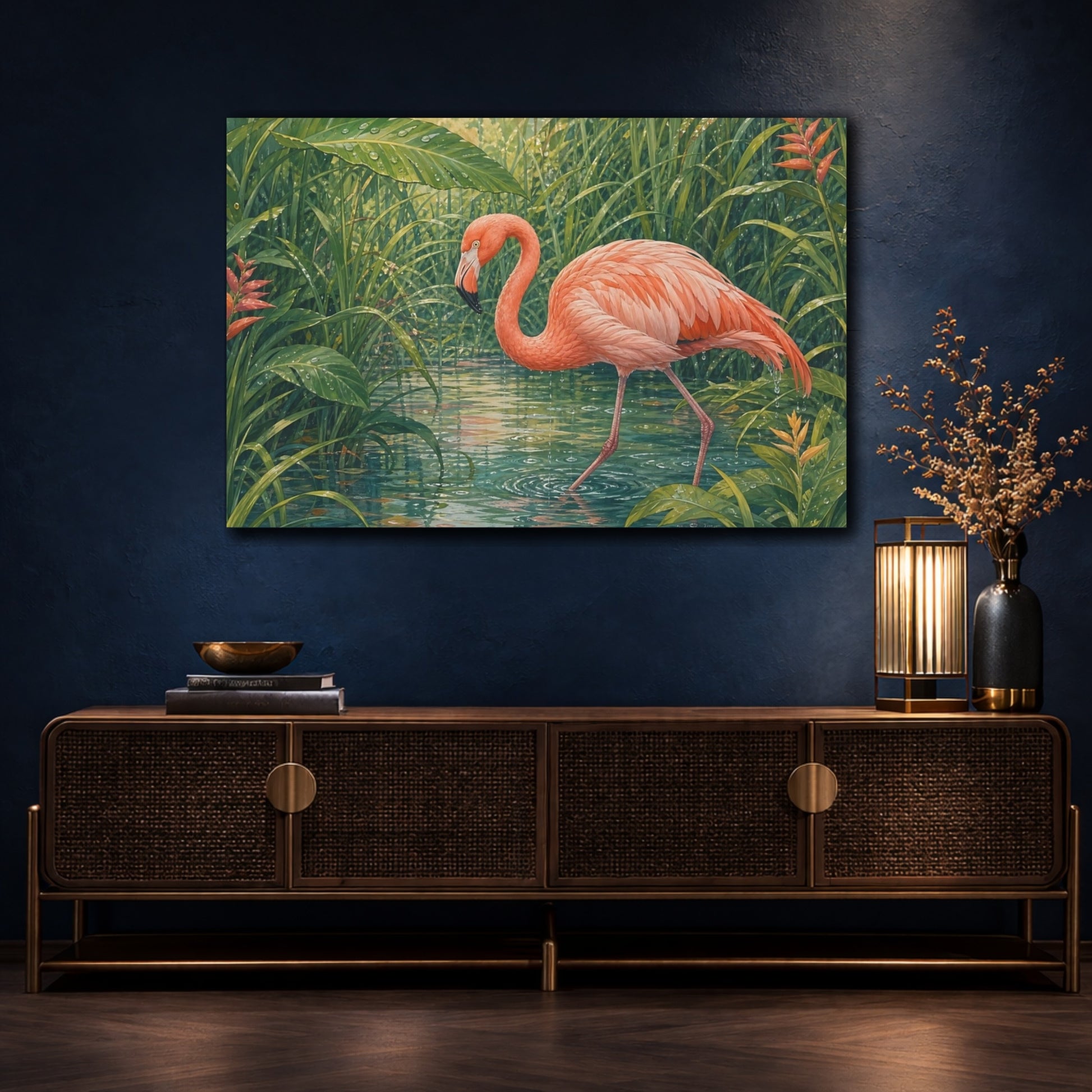 Mockup 4. Animals Flamingo Pink Flamingo shown as stretched canvas wall art