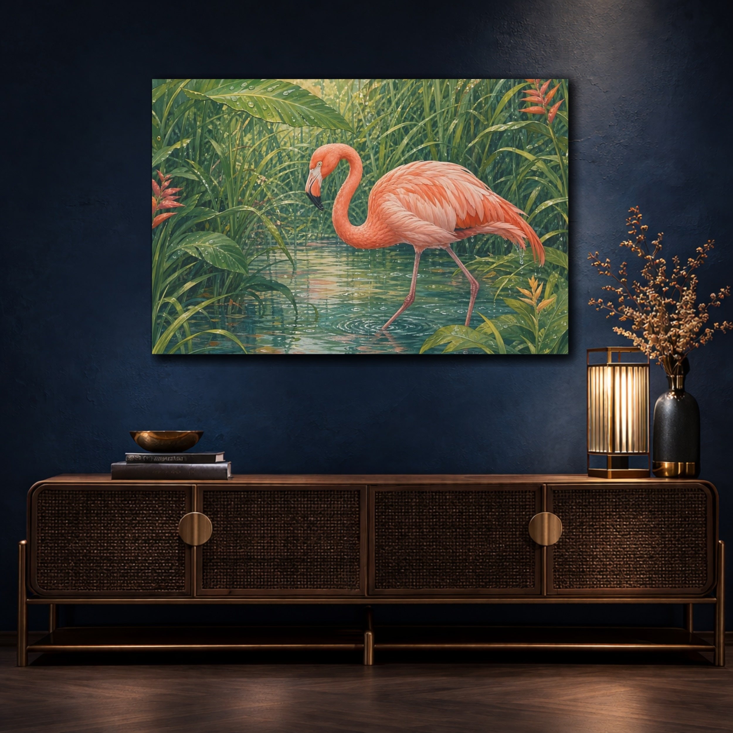Mockup 4. Animals Flamingo Pink Flamingo shown as stretched canvas wall art