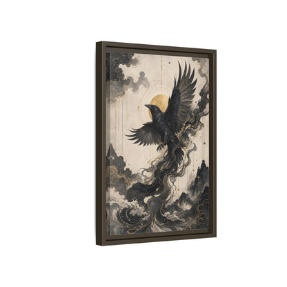 Side Mockup 5. Animals Flying Raven Black And Gold shown as stretched canvas wall art