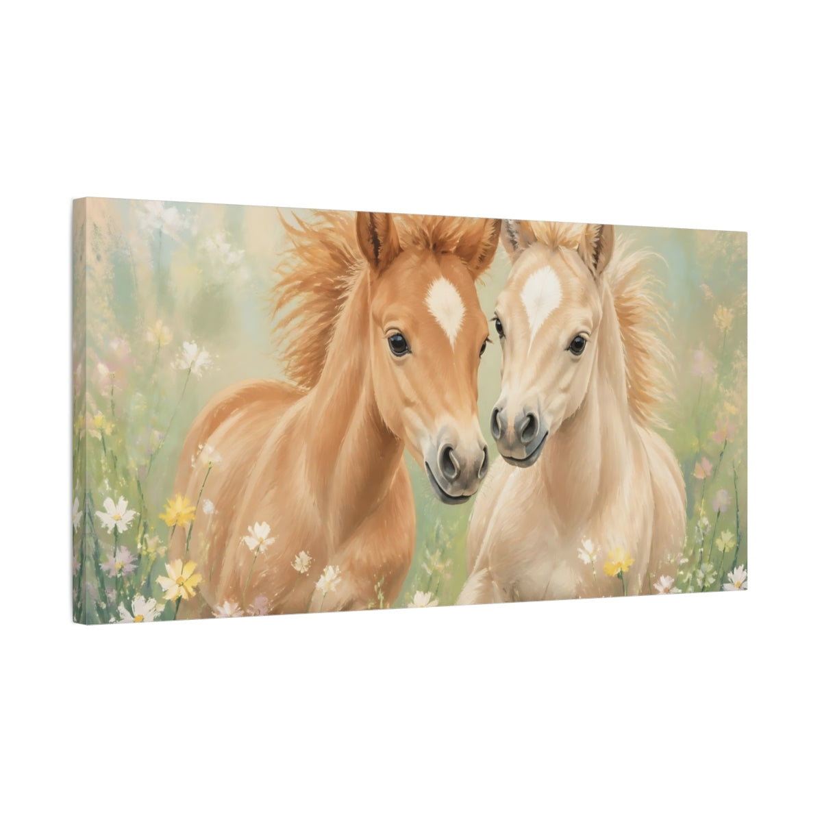 Side Mockup 1. Animals Foals Whimsical Foals shown as stretched canvas wall art