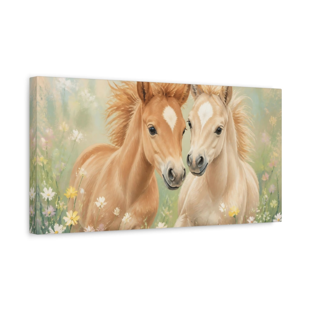 Side Mockup 3. Animals Foals Whimsical Foals shown as stretched canvas wall art