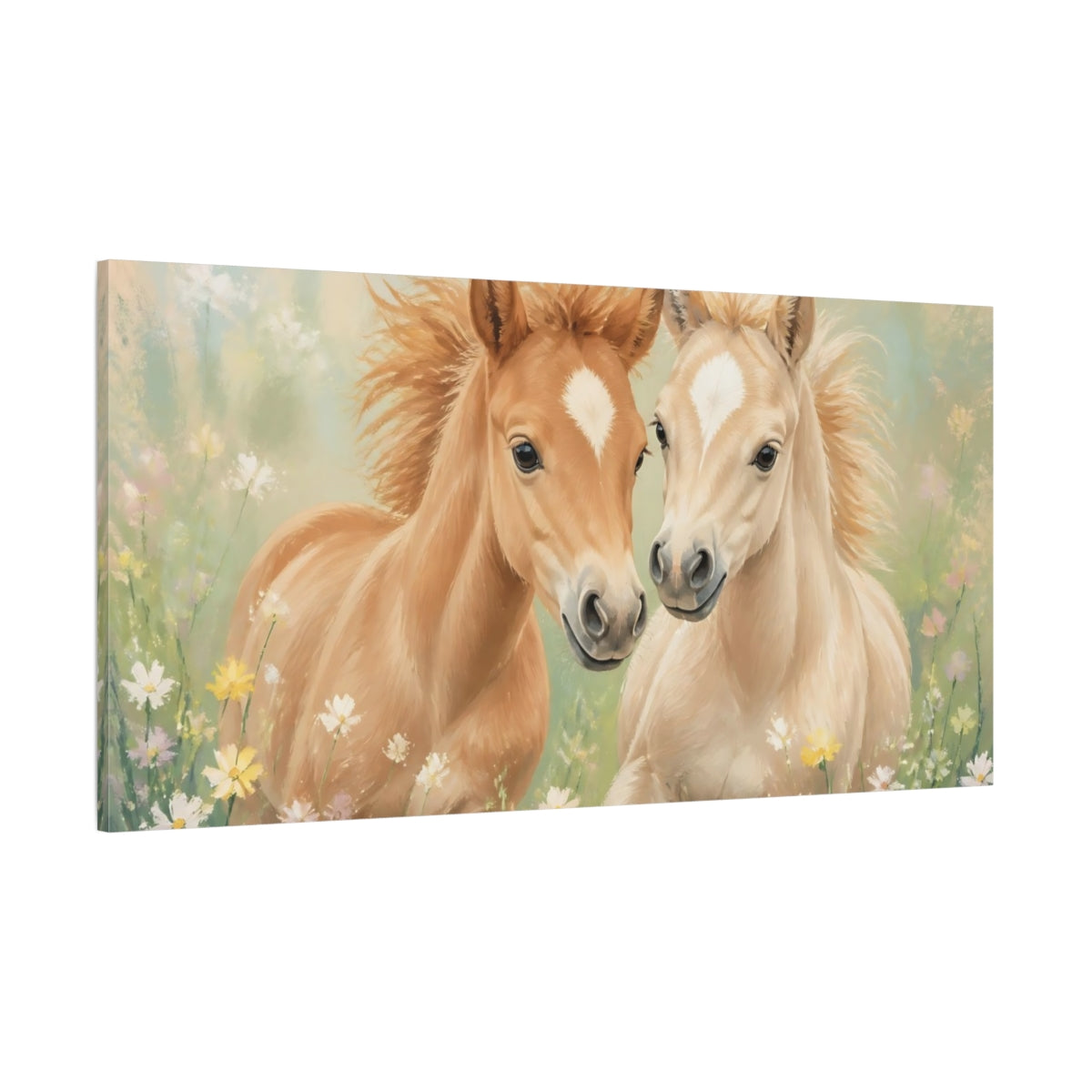 Side Mockup 2. Animals Foals Whimsical Foals shown as stretched canvas wall art