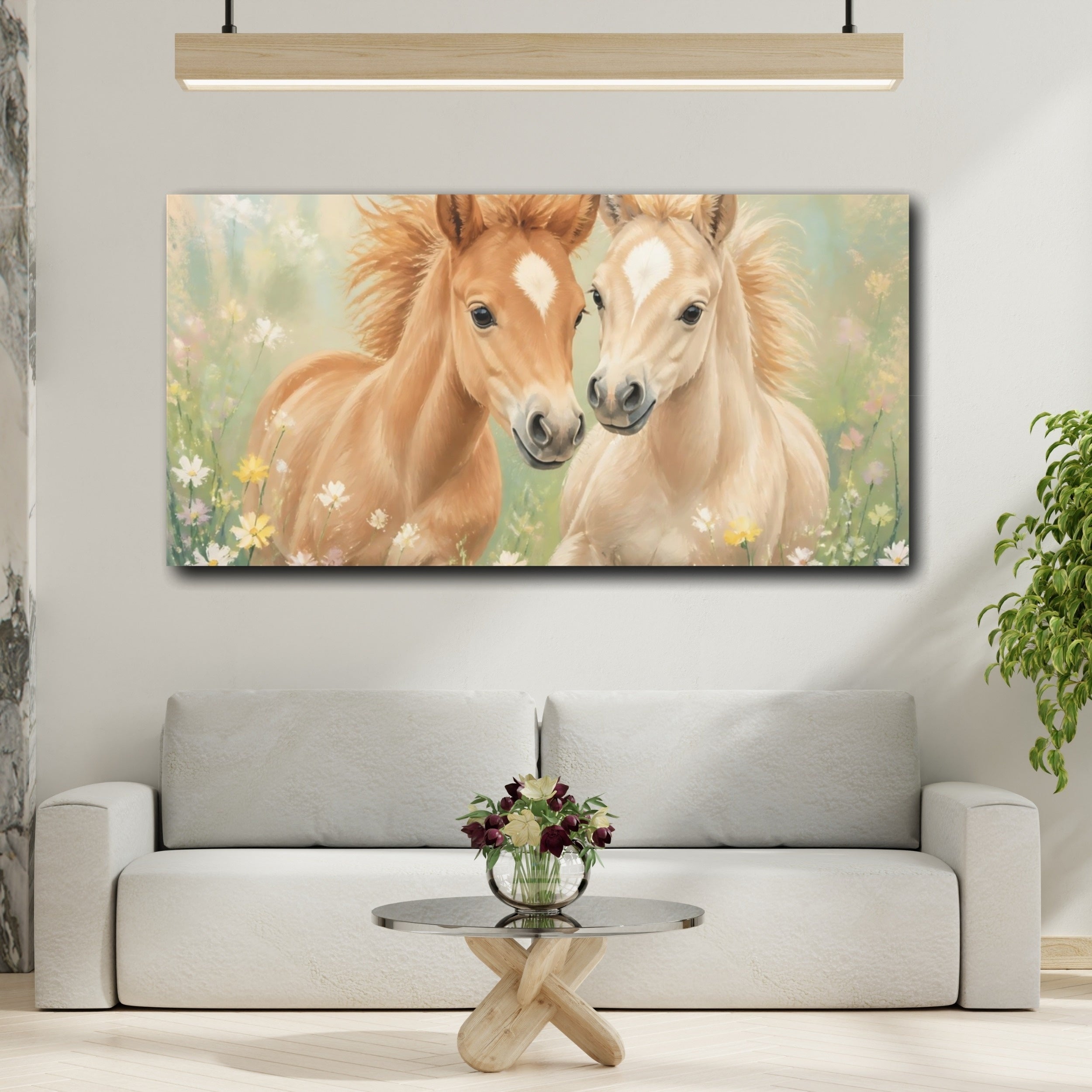 Mockup 2. Animals Foals Whimsical Foals shown as stretched canvas wall art