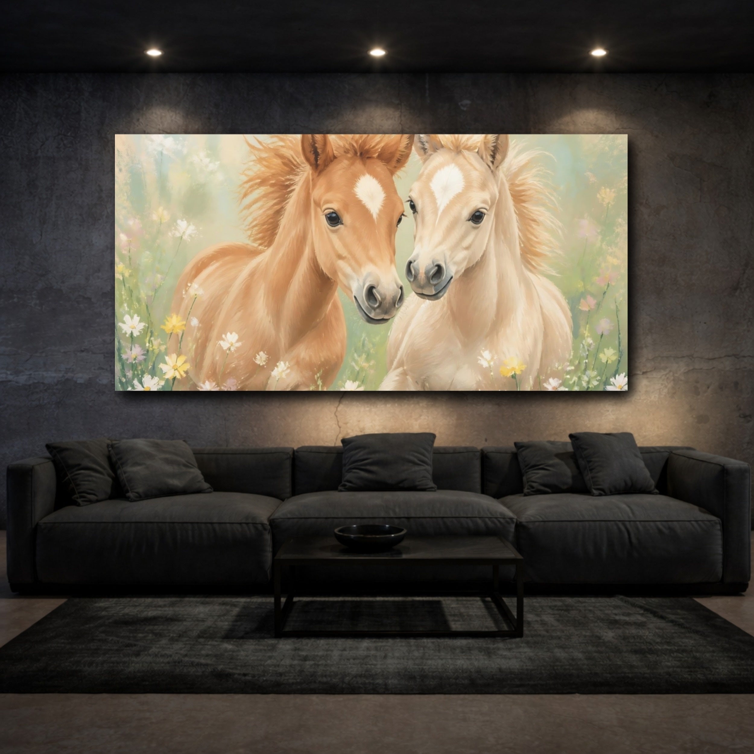 Mockup 3. Animals Foals Whimsical Foals shown as stretched canvas wall art