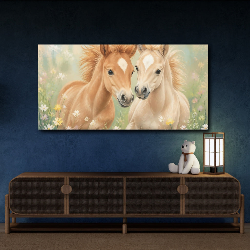 Mockup 4. Animals Foals Whimsical Foals shown as stretched canvas wall art