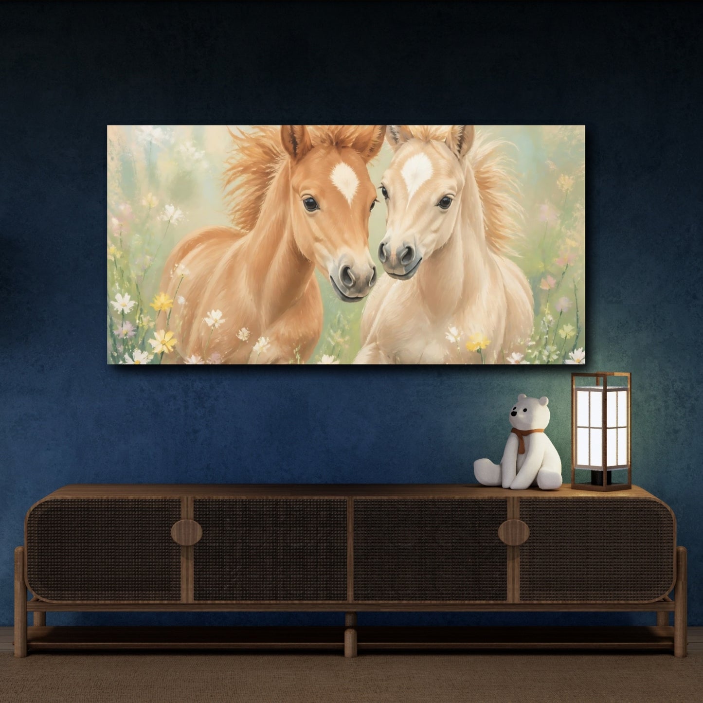 Mockup 4. Animals Foals Whimsical Foals shown as stretched canvas wall art
