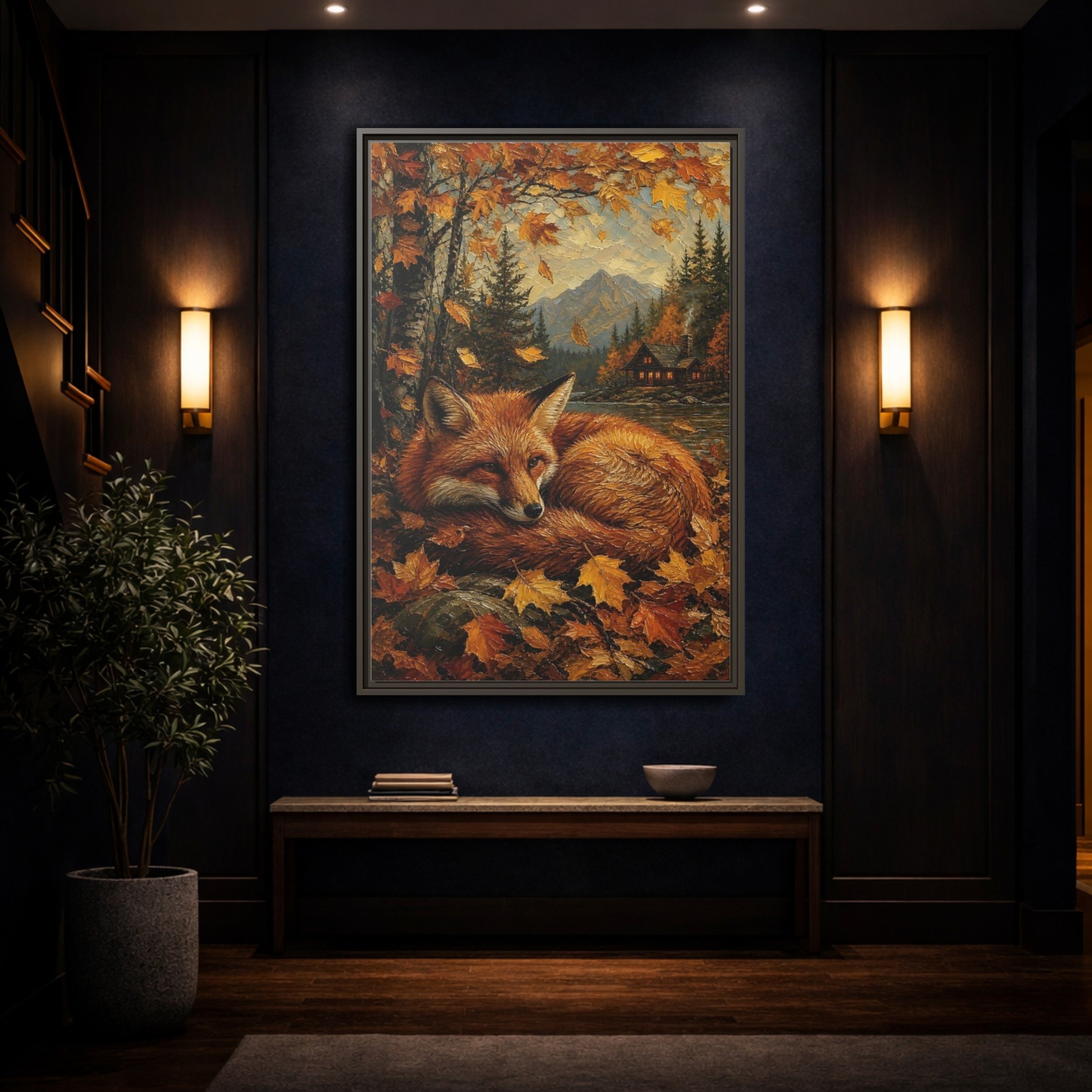Mockup 4. Animals Fox Autumn Fox shown as stretched canvas wall art