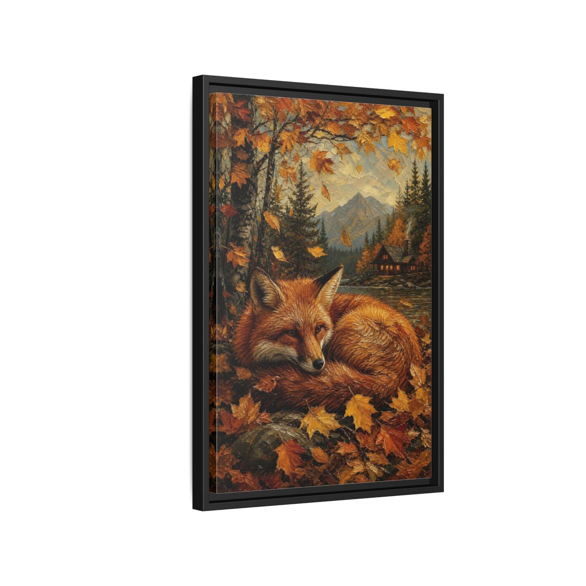 Side Mockup 3. Animals Fox Autumn Fox shown as stretched canvas wall art