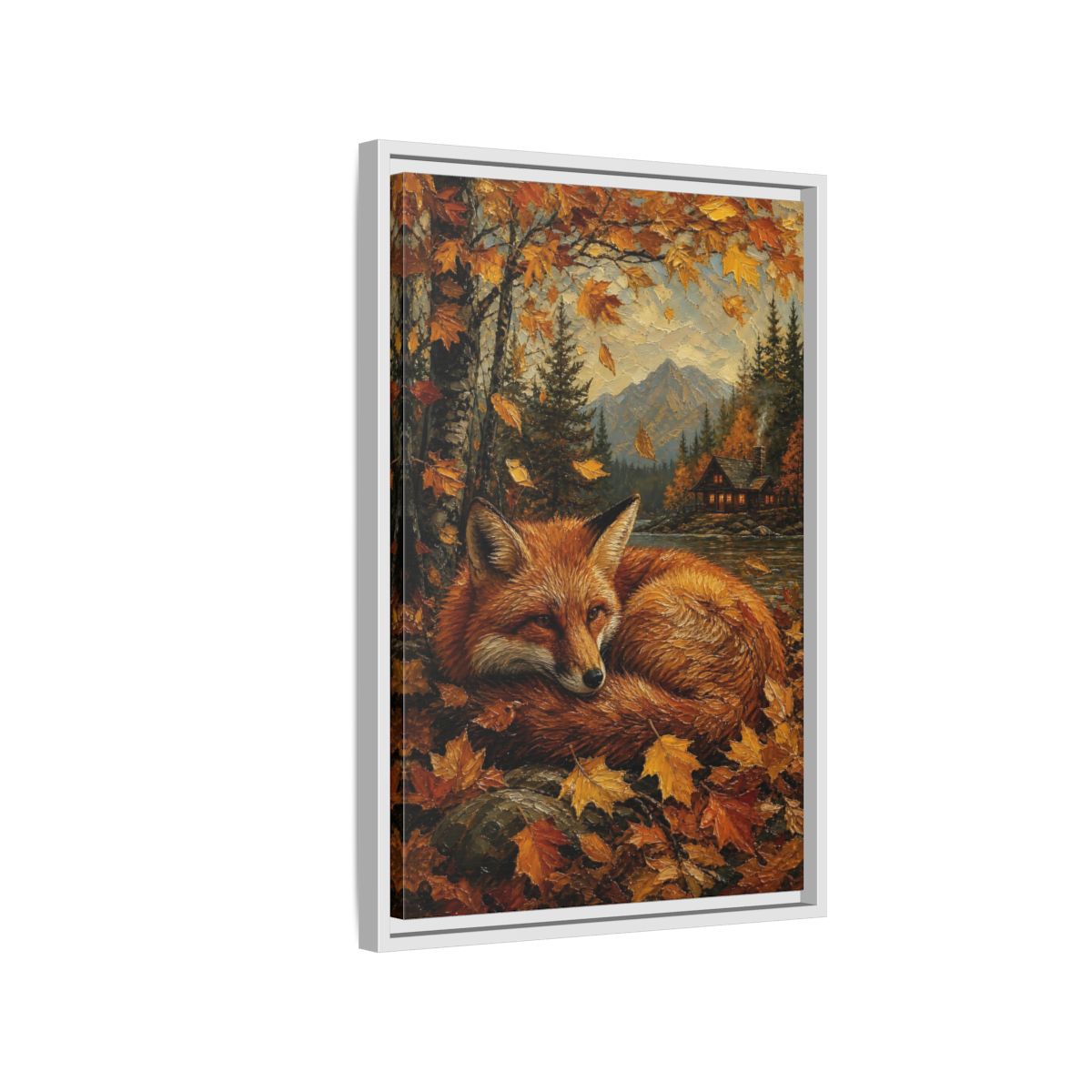 Side Mockup 1. Animals Fox Autumn Fox shown as stretched canvas wall art