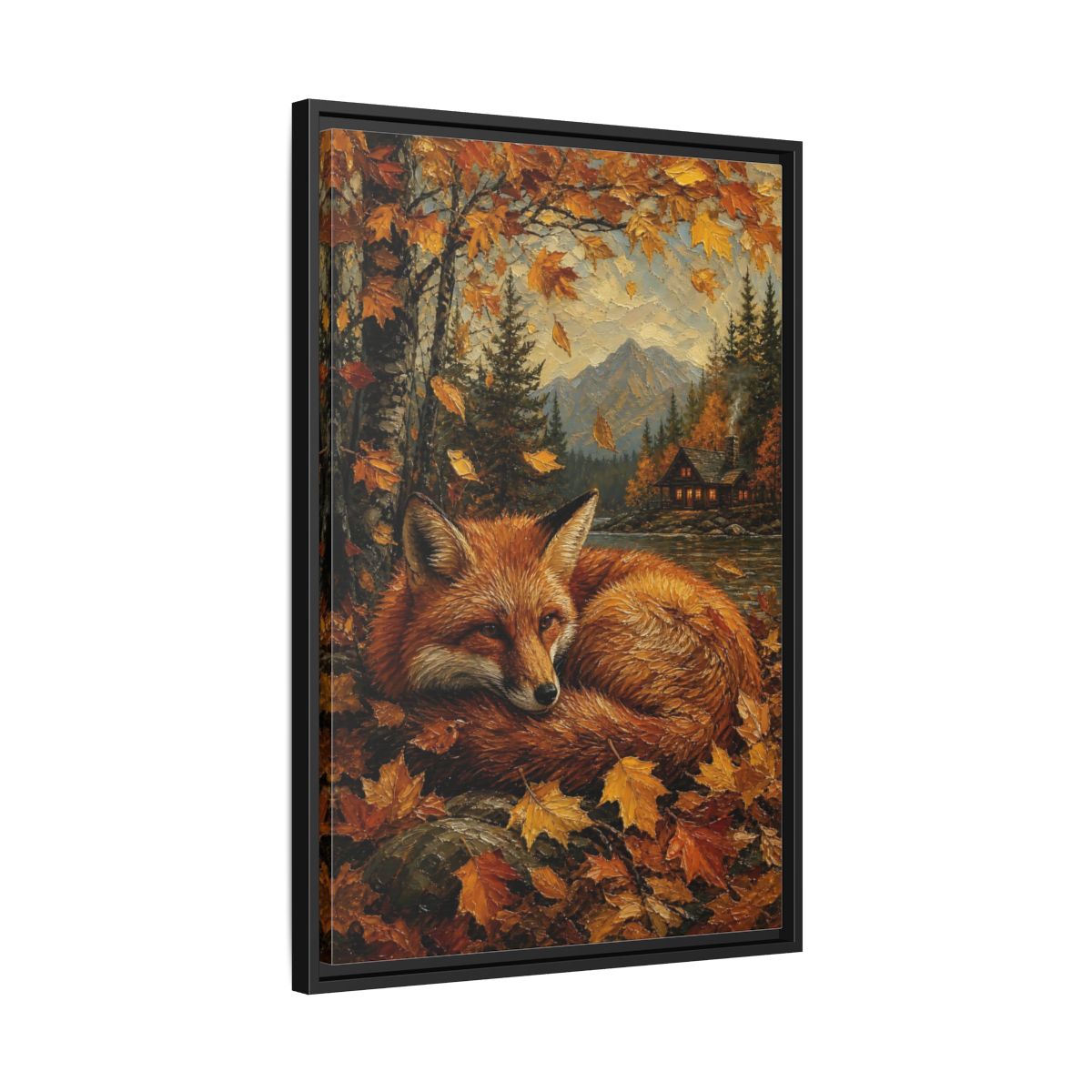 Side Mockup 14. Animals Fox Autumn Fox shown as stretched canvas wall art