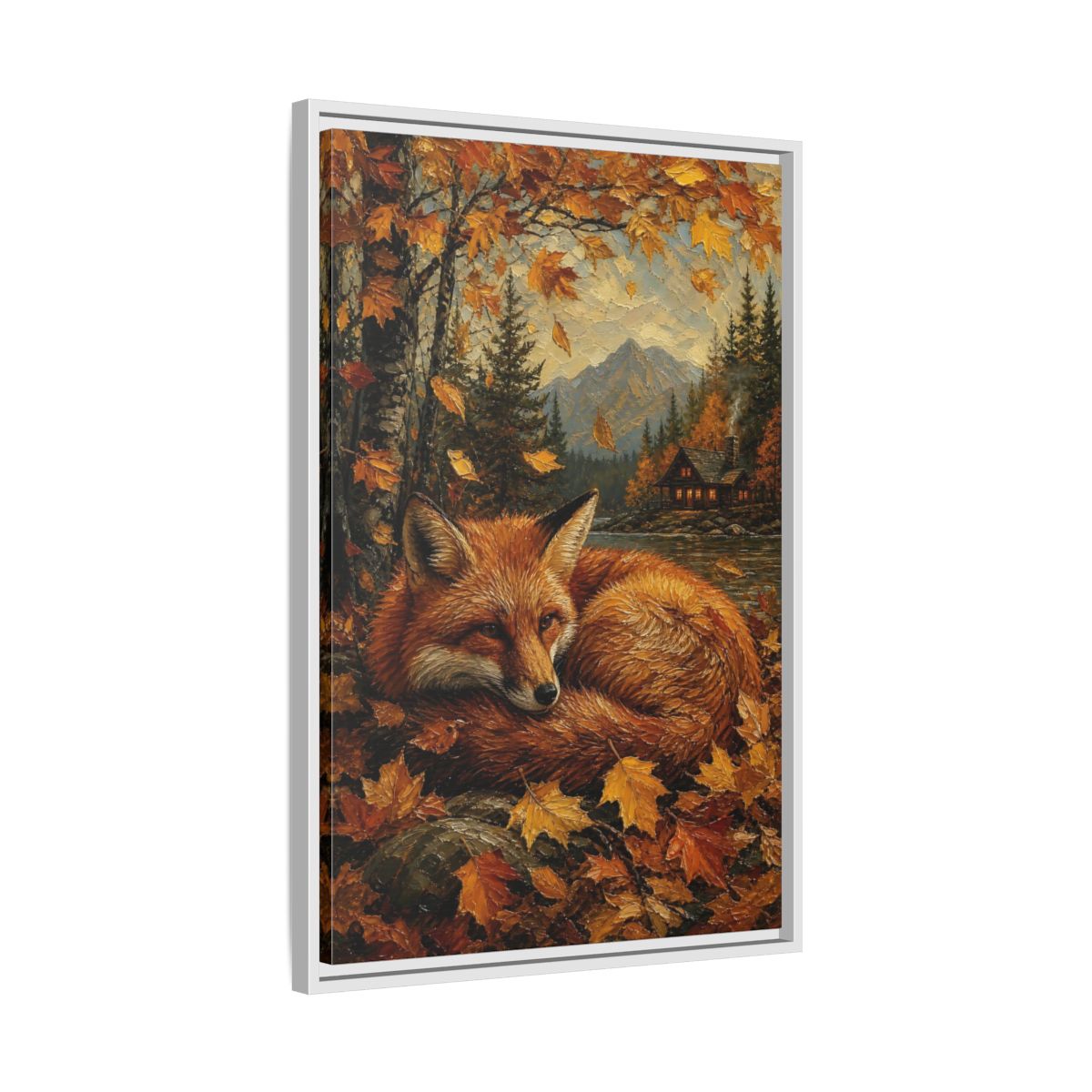 Side Mockup 10. Animals Fox Autumn Fox shown as stretched canvas wall art