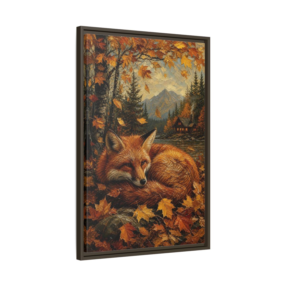 Side Mockup 11. Animals Fox Autumn Fox shown as stretched canvas wall art