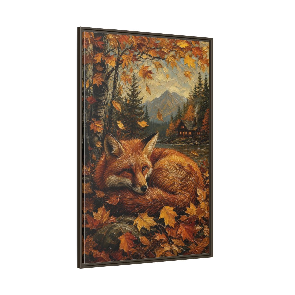 Side Mockup 8. Animals Fox Autumn Fox shown as stretched canvas wall art