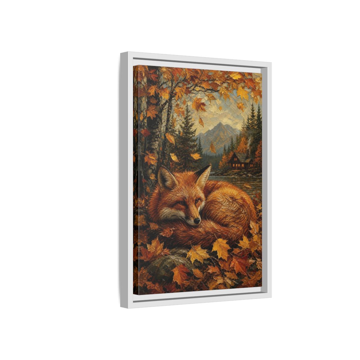 Side Mockup 4. Animals Fox Autumn Fox shown as stretched canvas wall art