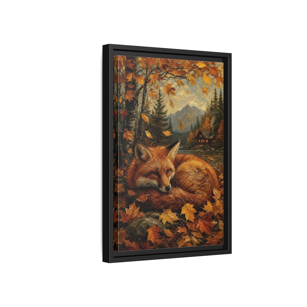 Side Mockup 6. Animals Fox Autumn Fox shown as stretched canvas wall art