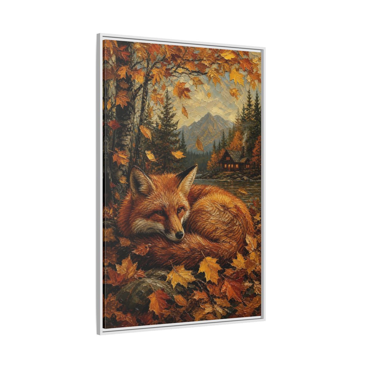 Side Mockup 7. Animals Fox Autumn Fox shown as stretched canvas wall art