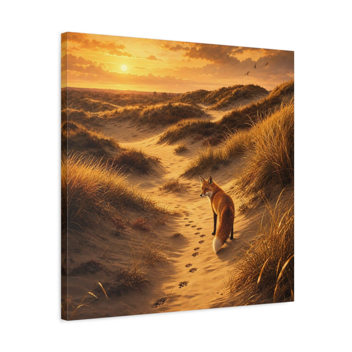 Side Mockup 4. Animals Fox Orange And Gold shown as stretched canvas wall art