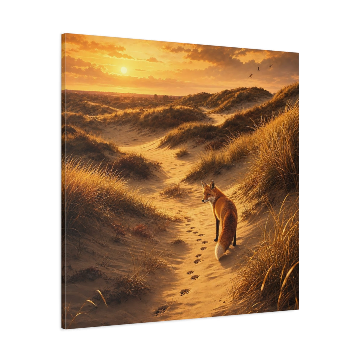 Side Mockup 1. Animals Fox Orange And Gold shown as stretched canvas wall art