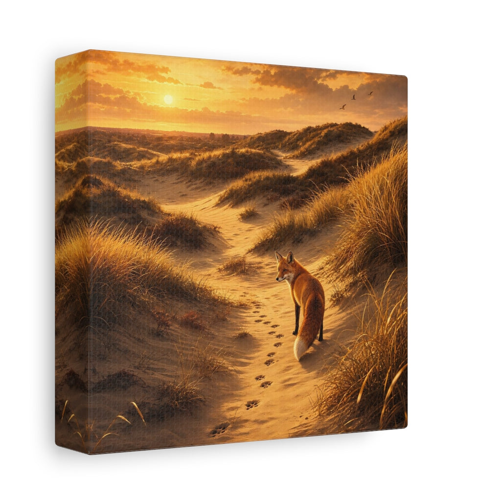 Side Mockup 2. Animals Fox Orange And Gold shown as stretched canvas wall art