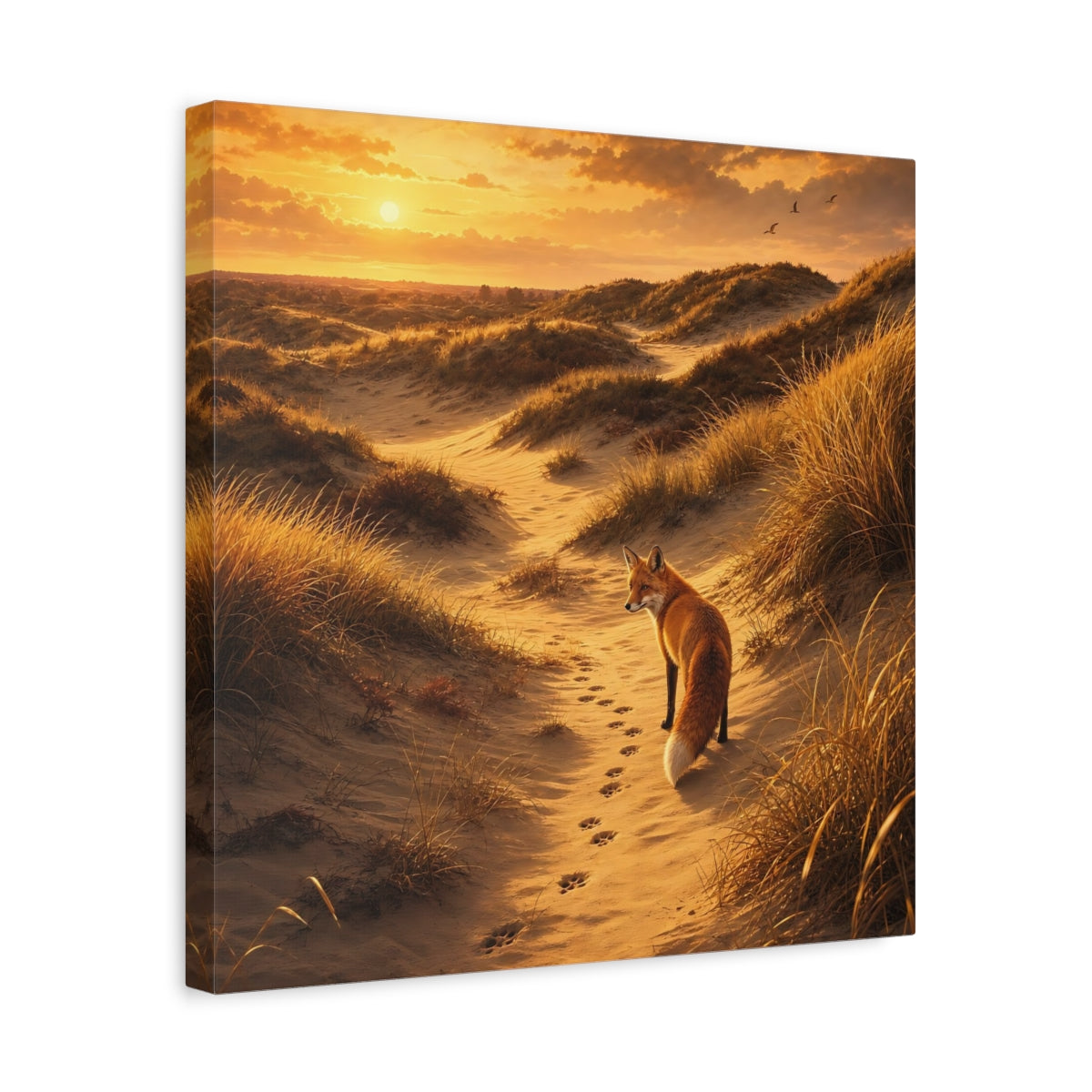 Side Mockup 6. Animals Fox Orange And Gold shown as stretched canvas wall art