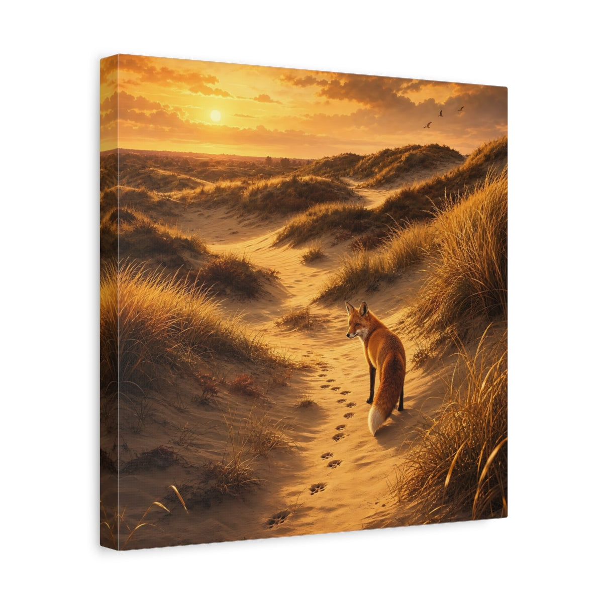 Side Mockup 7. Animals Fox Orange And Gold shown as stretched canvas wall art