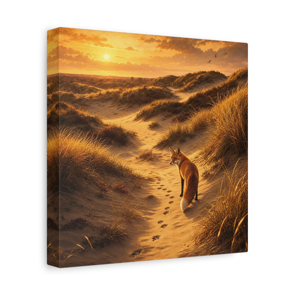 Side Mockup 9. Animals Fox Orange And Gold shown as stretched canvas wall art