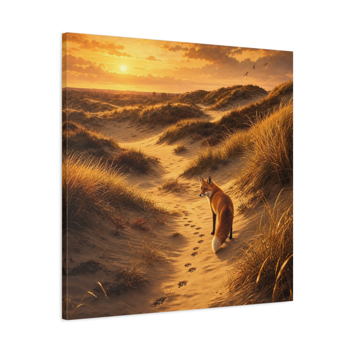 Side Mockup 3. Animals Fox Orange And Gold shown as stretched canvas wall art