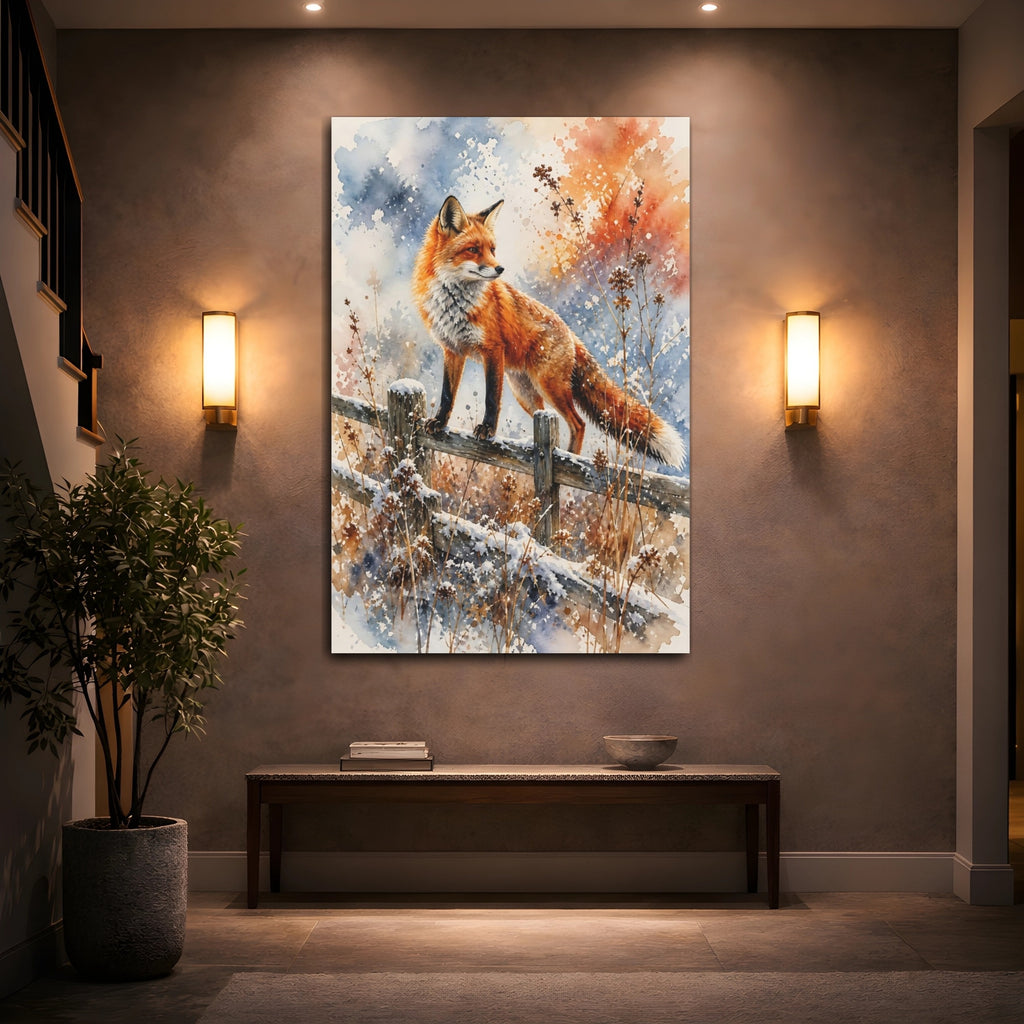 Mockup 2. Animals Fox Orange Fox Winter shown as stretched canvas wall art