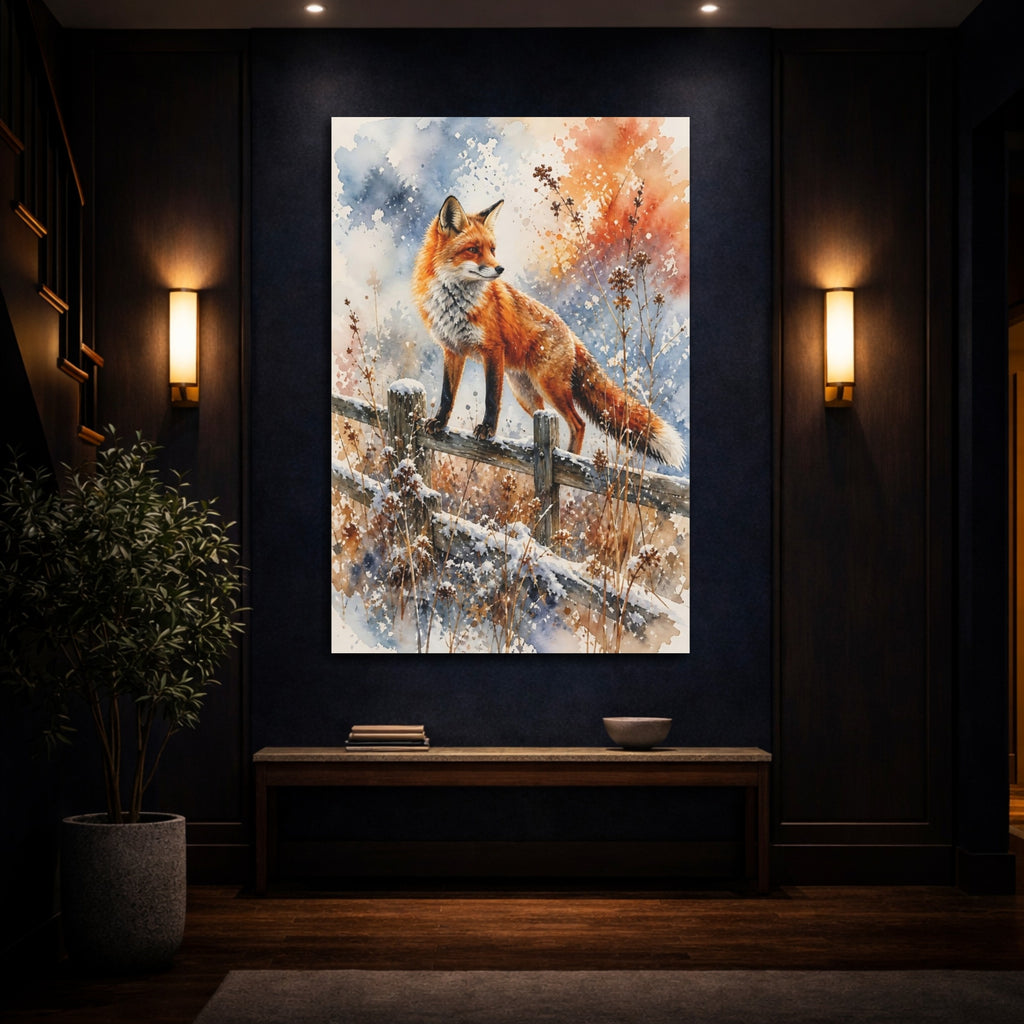 Mockup 4. Animals Fox Orange Fox Winter shown as stretched canvas wall art