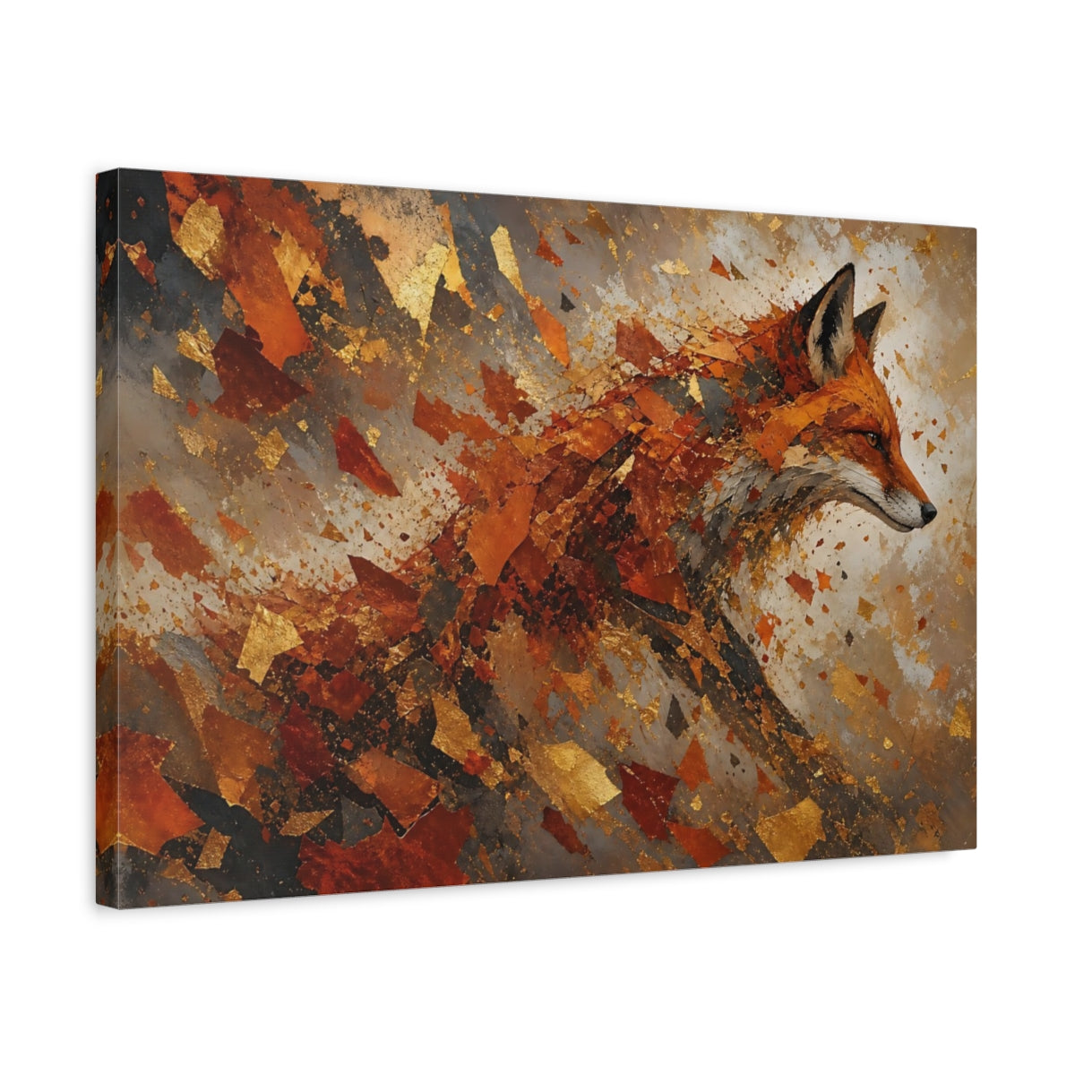Side Mockup 3. Animals Fox Orange Gold Fox shown as stretched canvas wall art