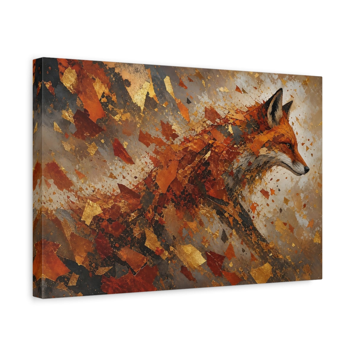 Side Mockup 4. Animals Fox Orange Gold Fox shown as stretched canvas wall art