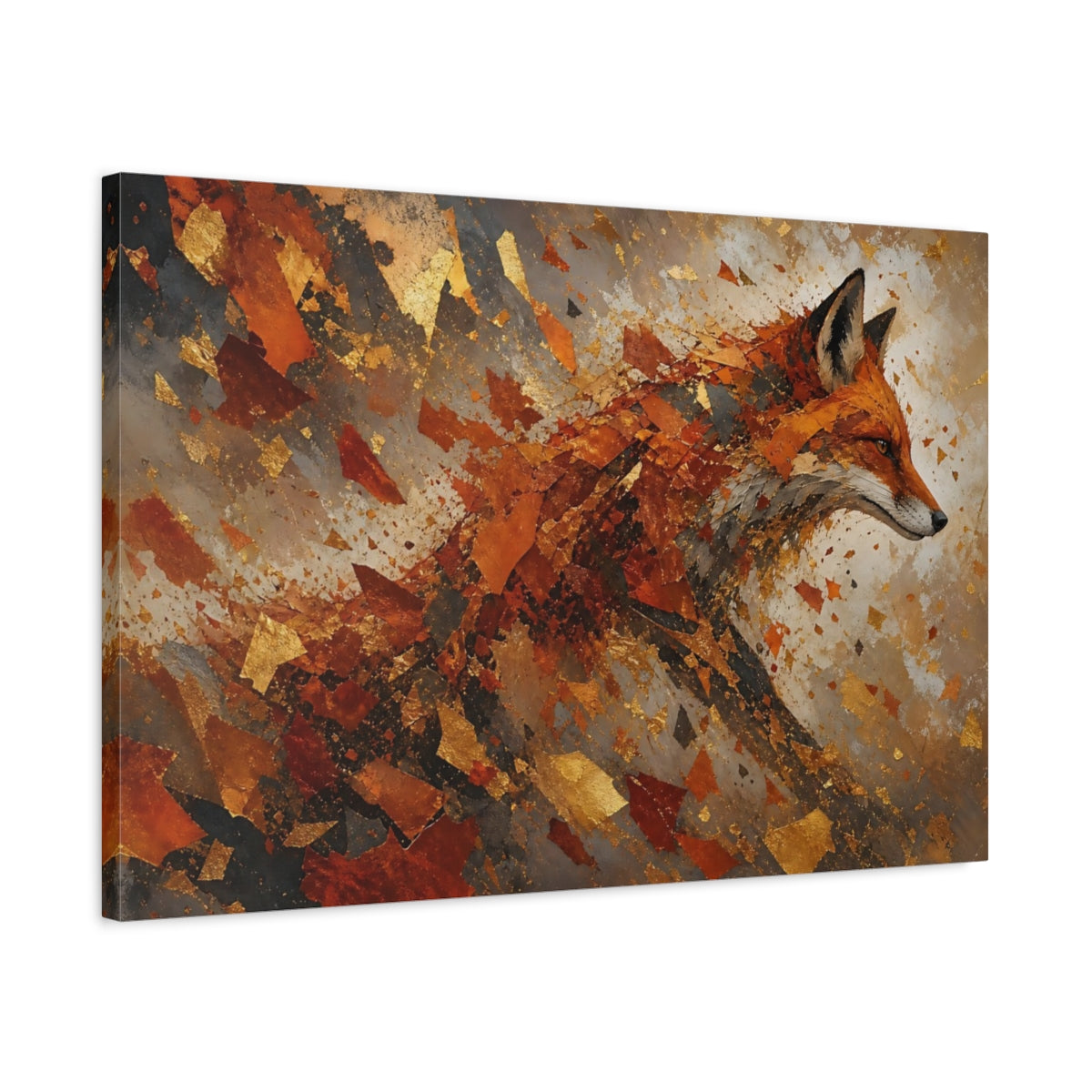 Side Mockup 2. Animals Fox Orange Gold Fox shown as stretched canvas wall art