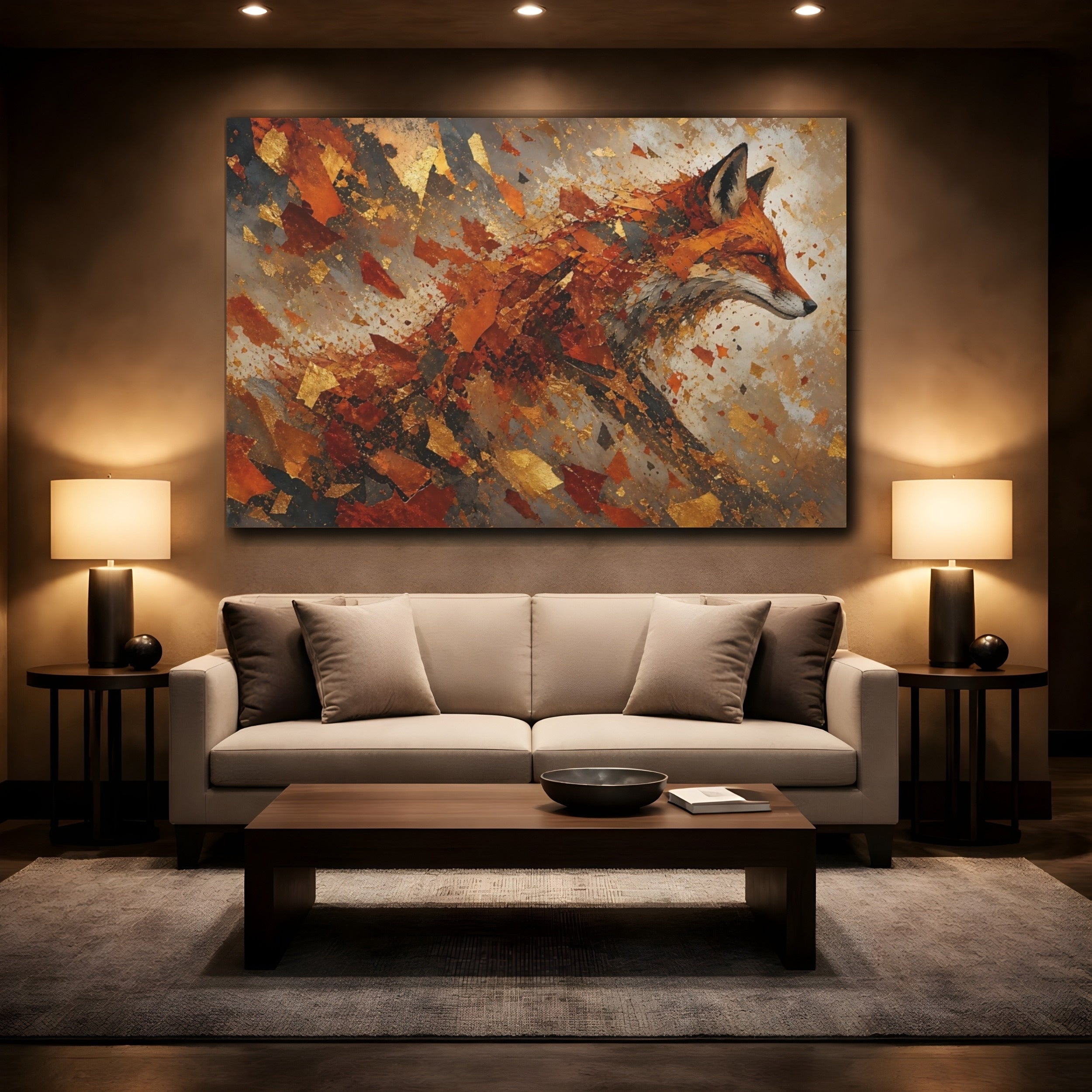 Mockup 2. Animals Fox Orange Gold Fox shown as stretched canvas wall art