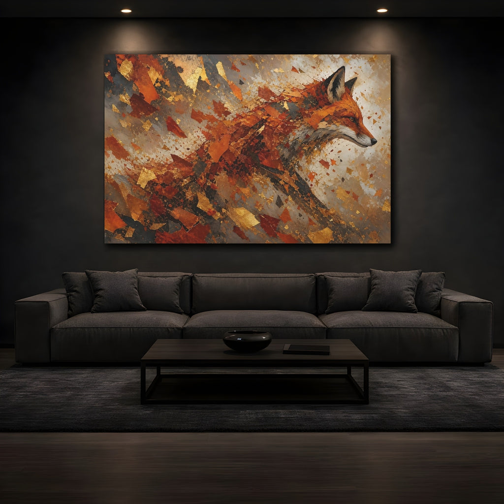 Mockup 3. Animals Fox Orange Gold Fox shown as stretched canvas wall art