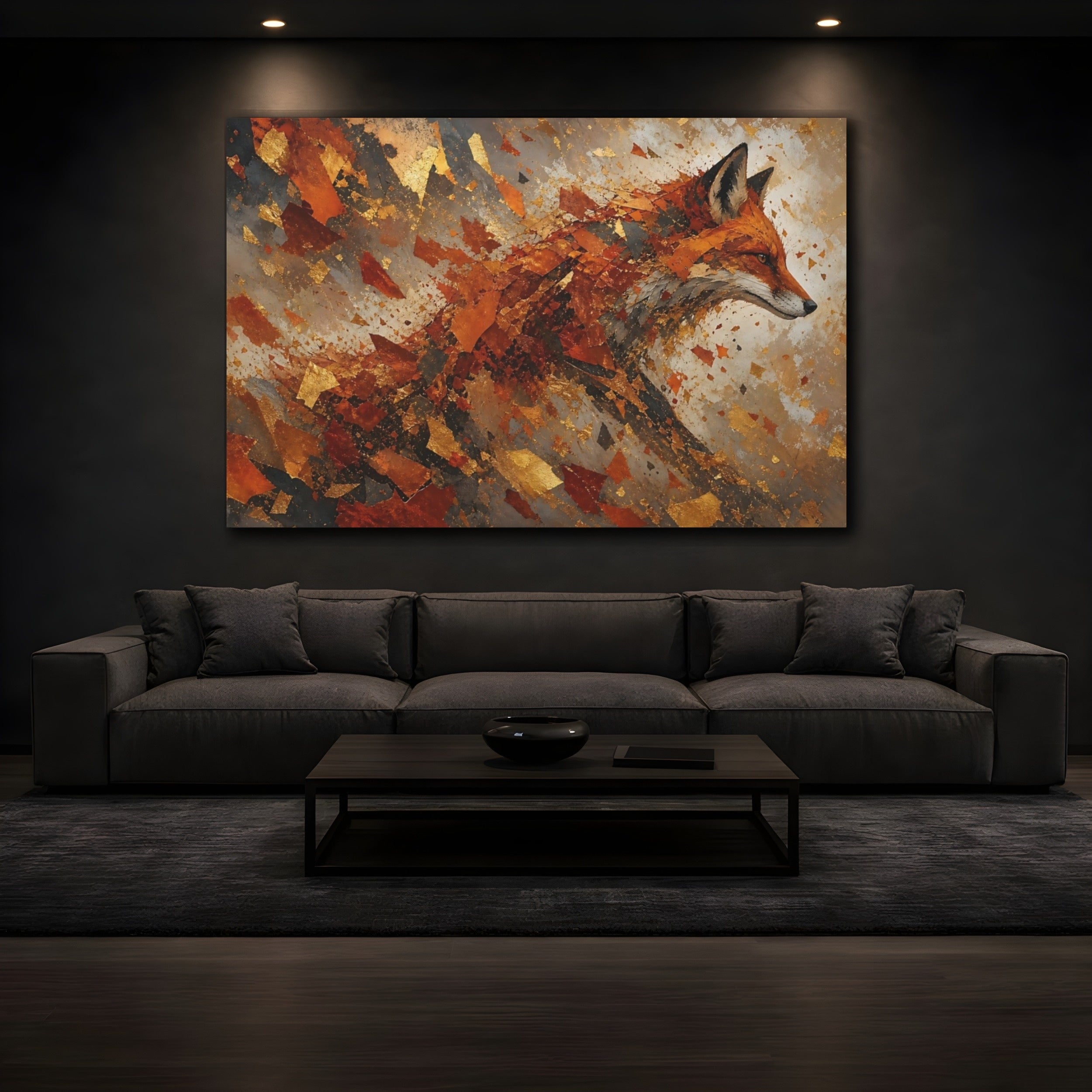 Mockup 3. Animals Fox Orange Gold Fox shown as stretched canvas wall art