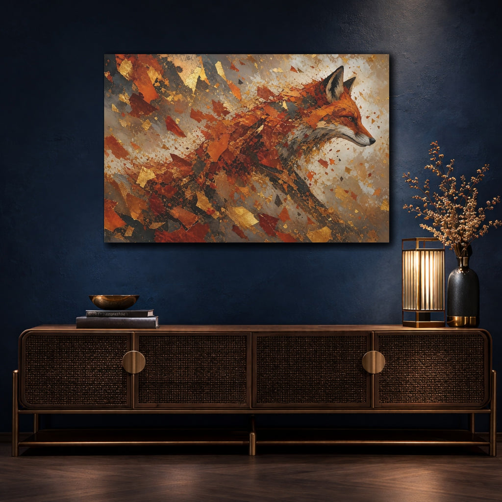 Mockup 4. Animals Fox Orange Gold Fox shown as stretched canvas wall art