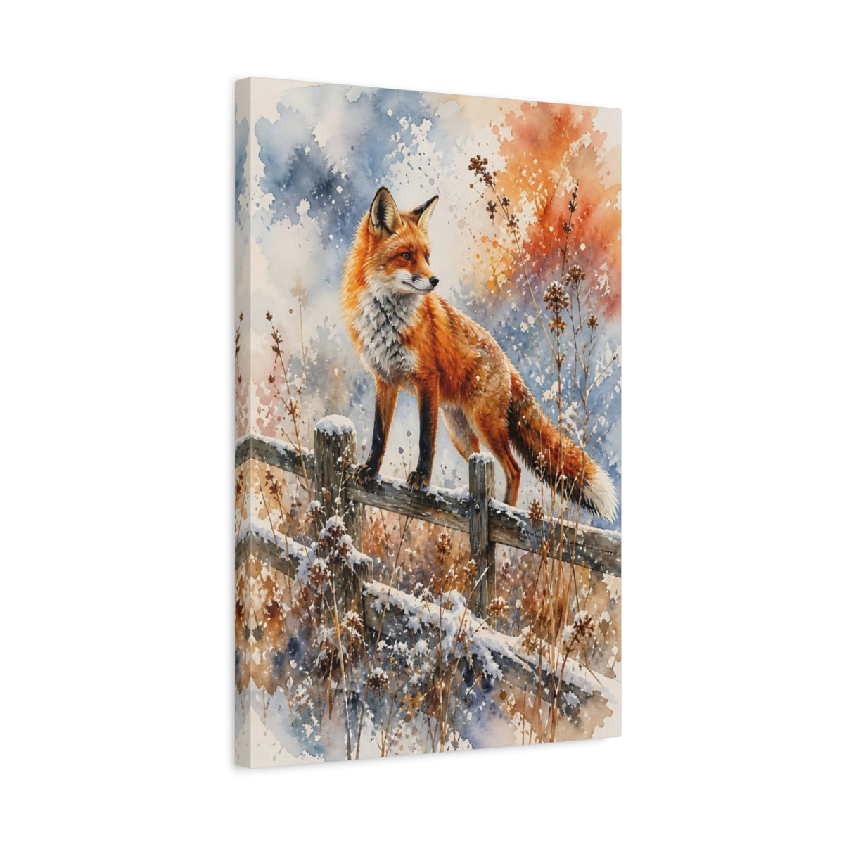 Side Mockup 3. Animals Fox Orange Fox Winter shown as stretched canvas wall art