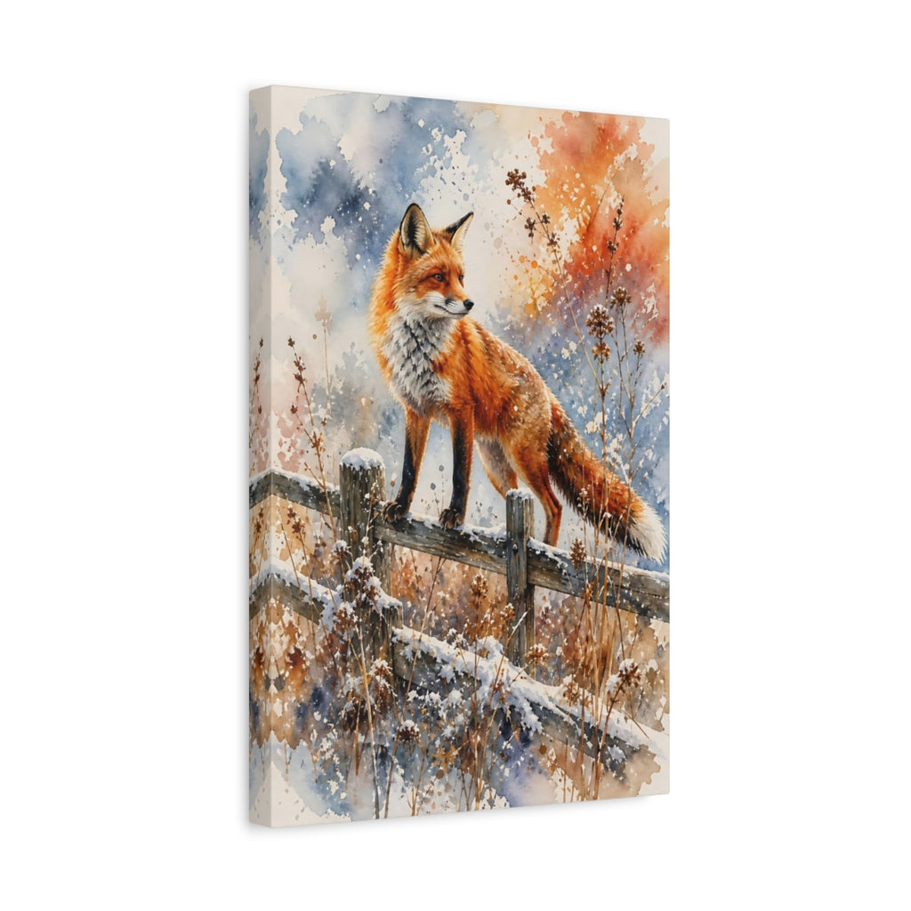 Side Mockup 4. Animals Fox Orange Fox Winter shown as stretched canvas wall art