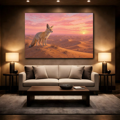 Mockup 2. Animals Fox Pink Desert Fox shown as stretched canvas wall art