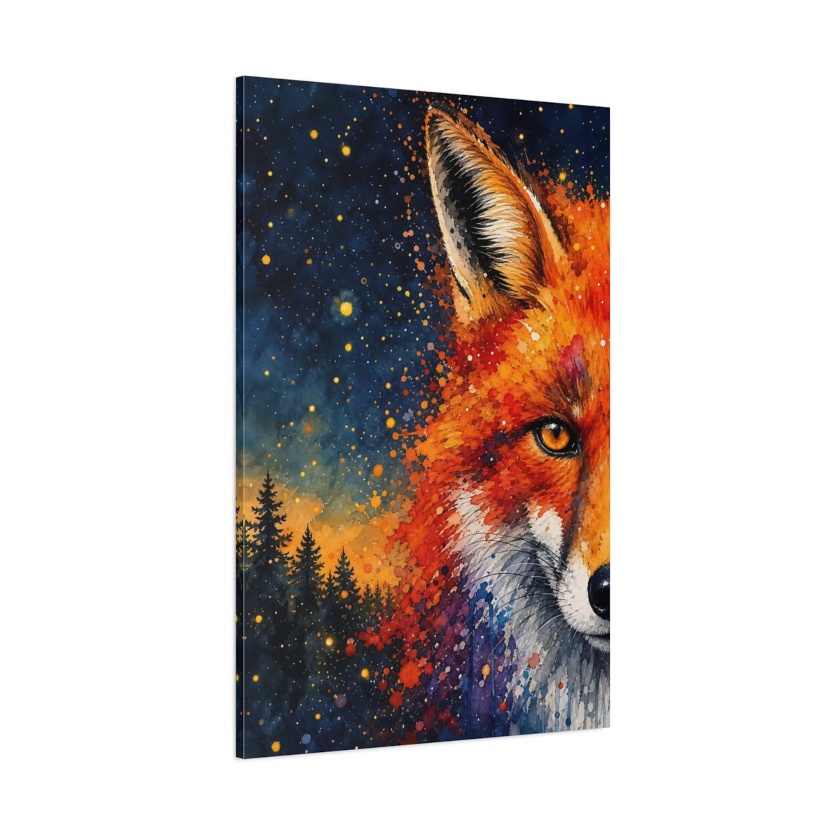 Side Mockup 1. Animals Fox Vibrant Fox shown as stretched canvas wall art