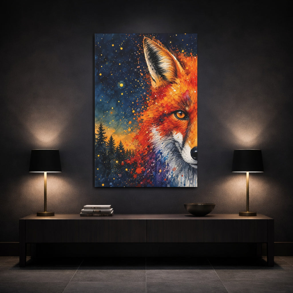 Mockup 3. Animals Fox Vibrant Fox shown as stretched canvas wall art