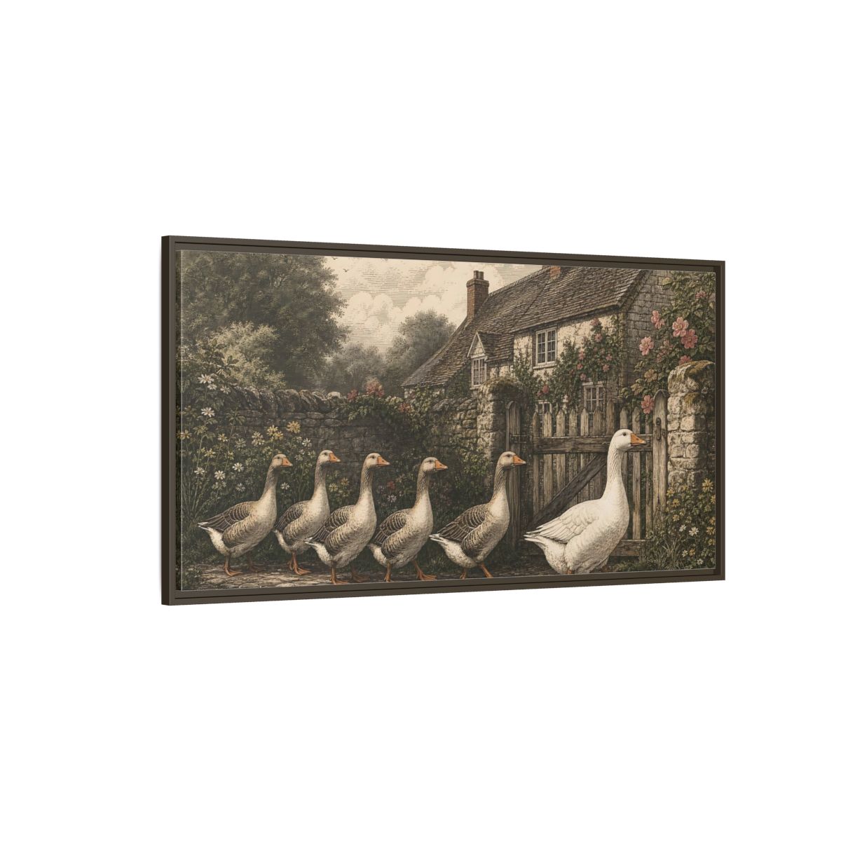 Side Mockup 4. Animals Geese Country Geese shown as stretched canvas wall art