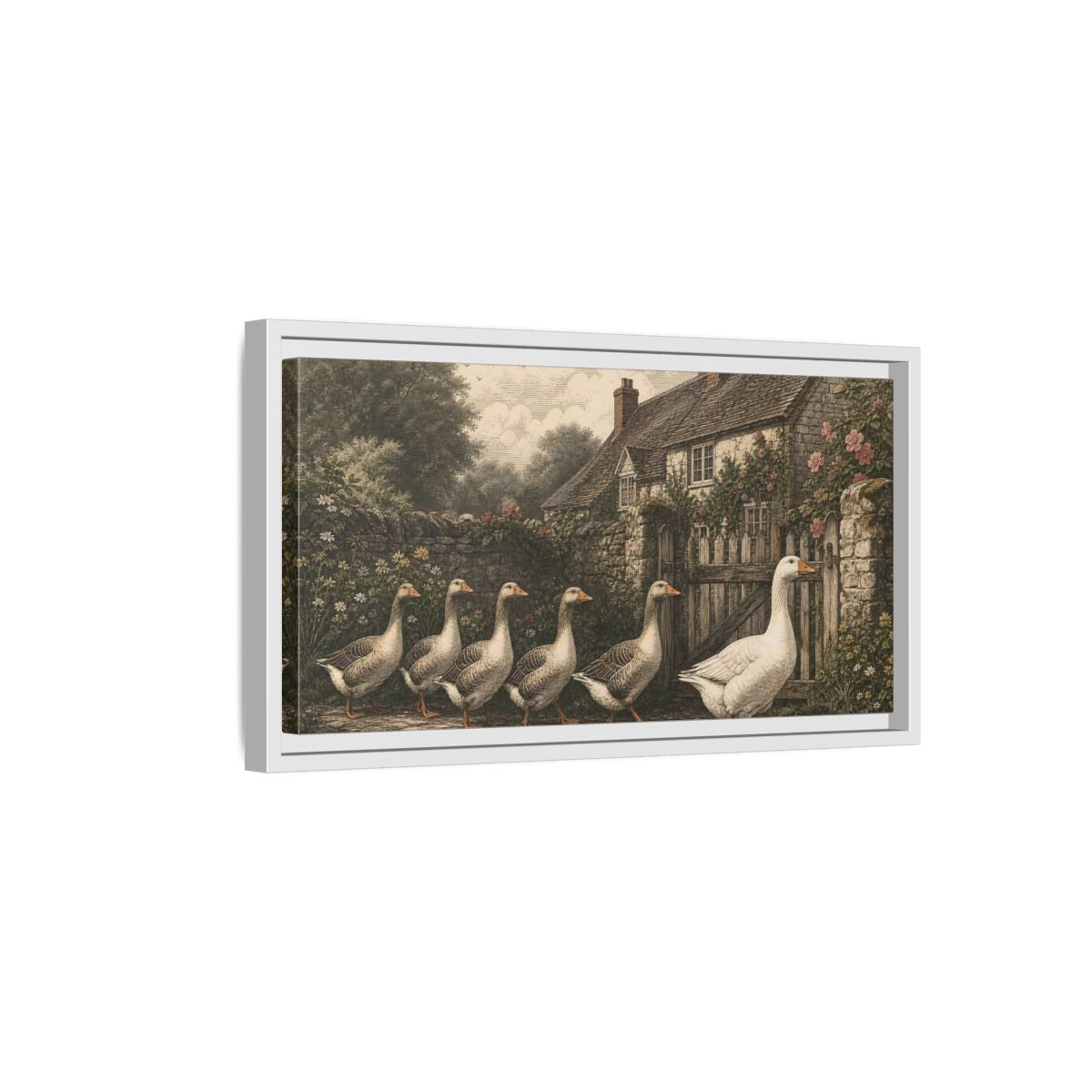 Side Mockup 6. Animals Geese Country Geese shown as stretched canvas wall art